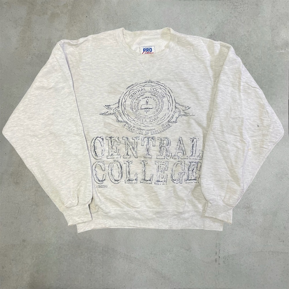 Vintage 90s Russell Athletic Sweatshirt Mens L Gray Central College Pro Cotton